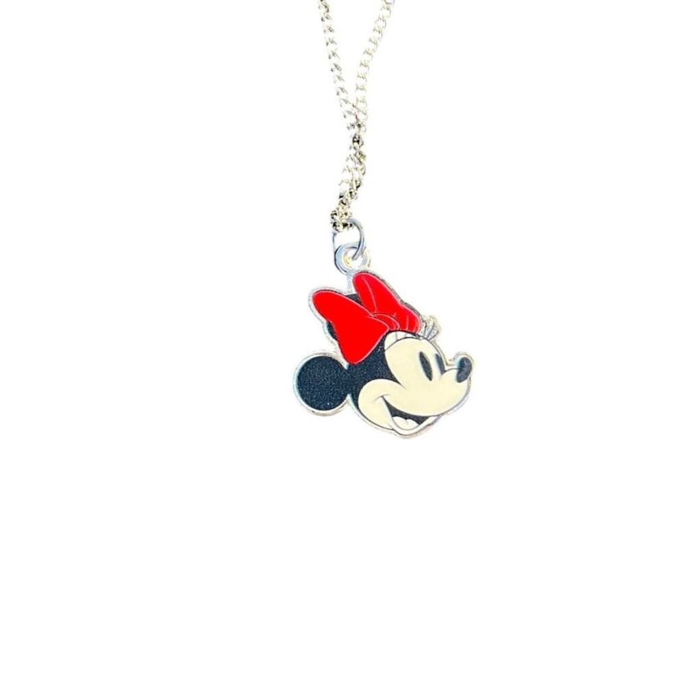 Minnie Mouse Fashion Enamel Silver Tone Necklace 19” Chain NEW Disney